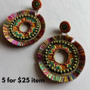 Red and Pink Spiral Beaded Earrings